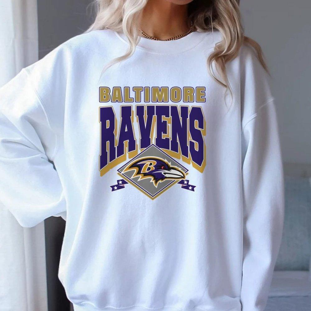 Unisex Crewneck White Sweater, Baltimore Ravens Football Sweatshirt